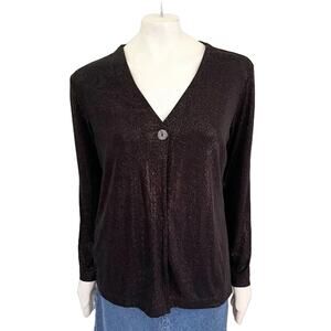 CHICO'S Travelers Long Sleeve Metallic Shimmer V-neck Jacket in Black SZ L